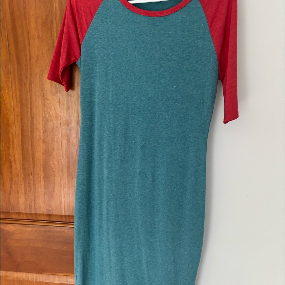 Red and Teal Raglan Sleeve Dress